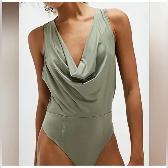 Free People Intimately Women XS Laurel Oak When And Where Bodysuit Cowl Neck - Picture 1 of 14